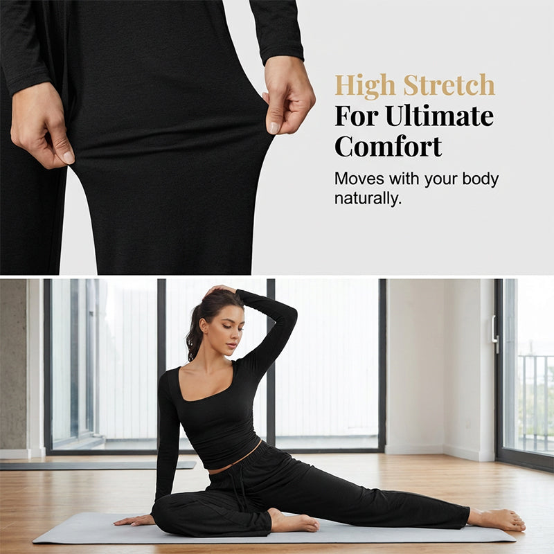 Women's Square-Neck Top & Wide-Leg Pants Set