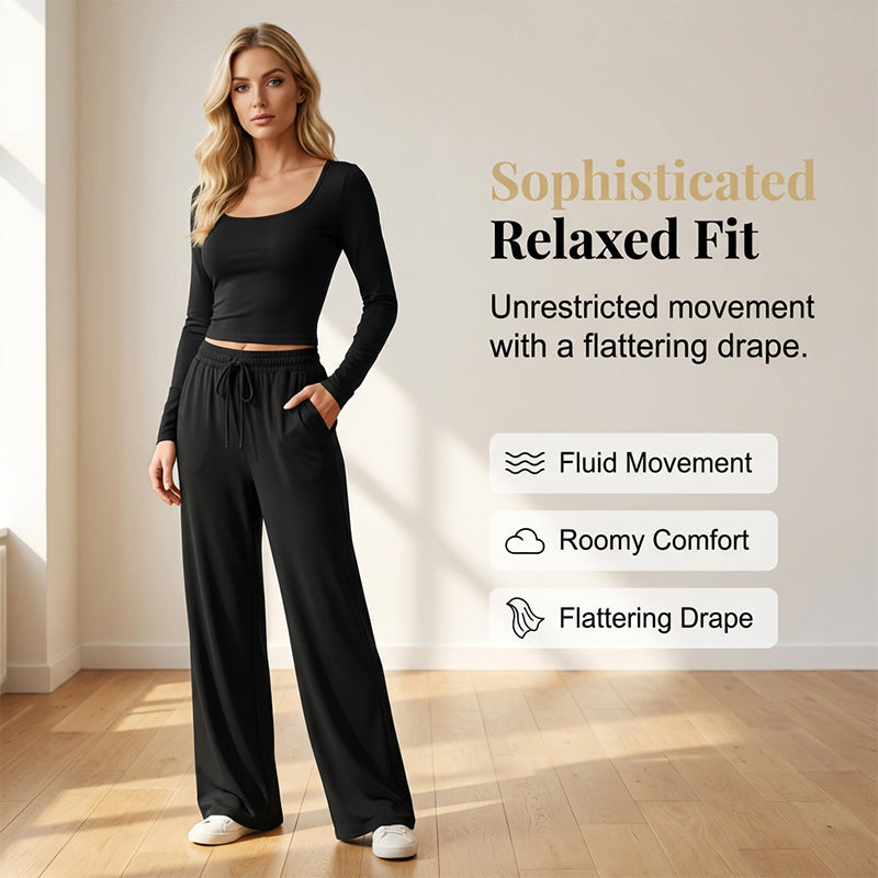 Women's Square-Neck Top & Wide-Leg Pants Set