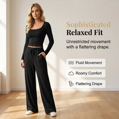 Women's Square-Neck Top & Wide-Leg Pants Set