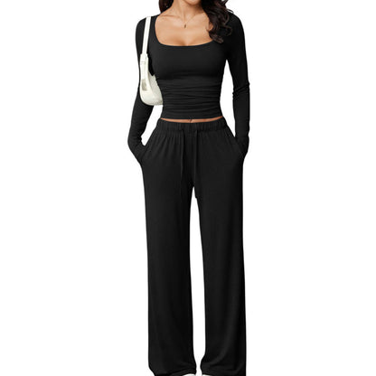 Women's Square-Neck Top & Wide-Leg Pants Set