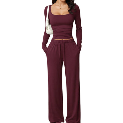 Women's Square-Neck Top & Wide-Leg Pants Set