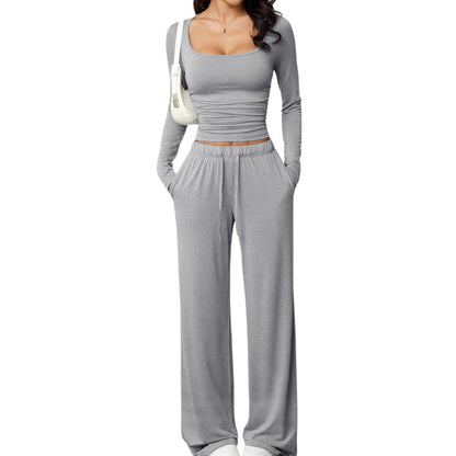 Women's Square-Neck Top & Wide-Leg Pants Set