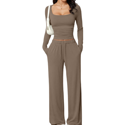 Women's Square-Neck Top & Wide-Leg Pants Set