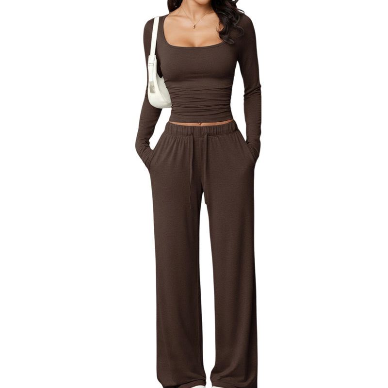 Women's Square-Neck Top & Wide-Leg Pants Set