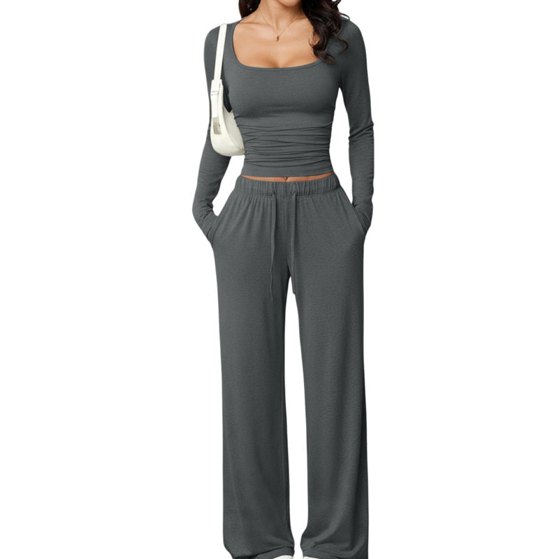 Women's Square-Neck Top & Wide-Leg Pants Set