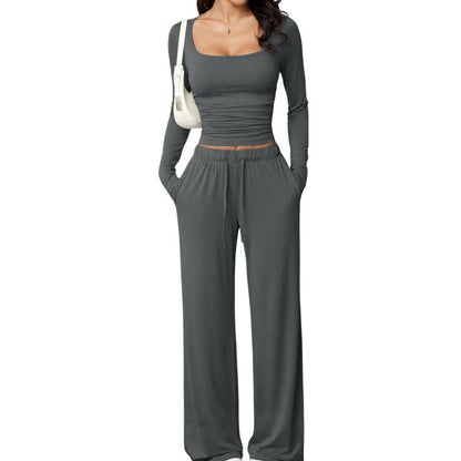 Women's Square-Neck Top & Wide-Leg Pants Set