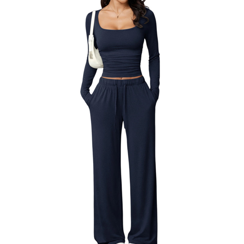 Women's Square-Neck Top & Wide-Leg Pants Set