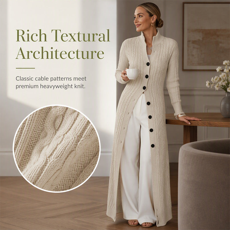Women's Cable Knit Mock Neck Long Cardigan Duster Sweater Coat