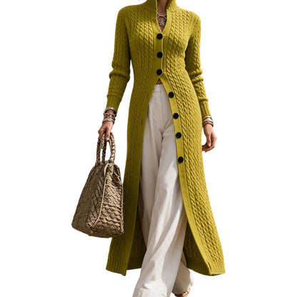 Women's Cable Knit Mock Neck Long Cardigan Duster Sweater Coat
