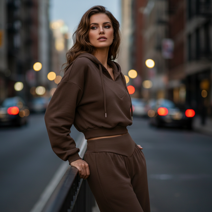 Women's Crop Hoodie & Wide-Leg Pants Set