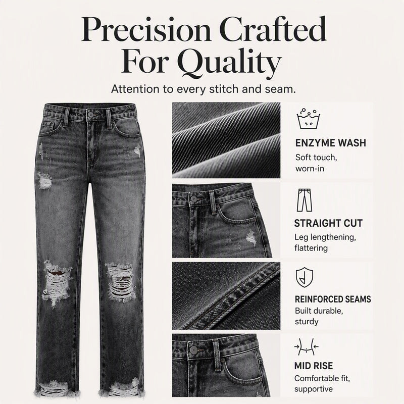 Women's Retro Distressed Ripped Jeans
