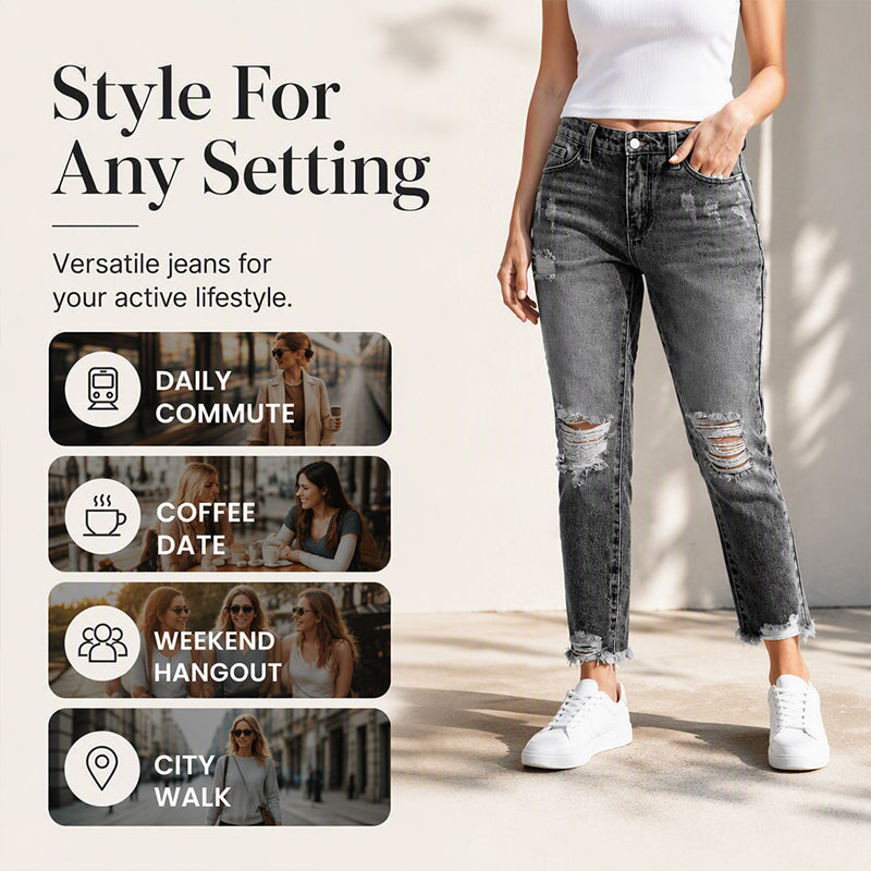 Women's Retro Distressed Ripped Jeans