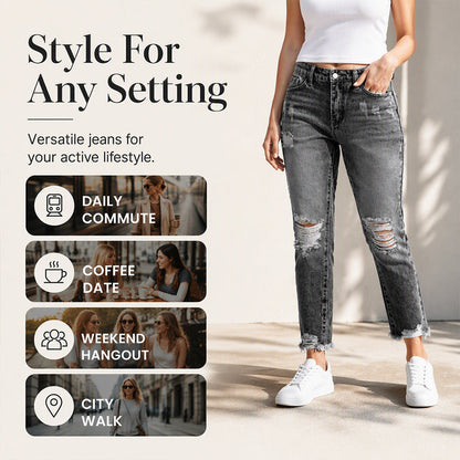 Women's Retro Distressed Ripped Jeans