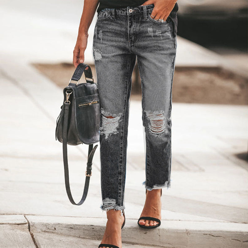 Women's Retro Distressed Ripped Jeans