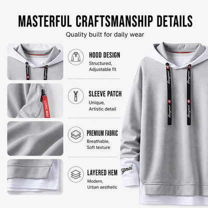 Men's Casual Fake 2-Piece Hooded Sweatshirt
