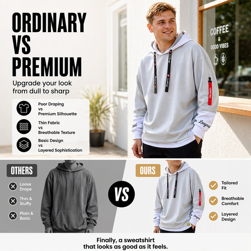 Men's Casual Fake 2-Piece Hooded Sweatshirt