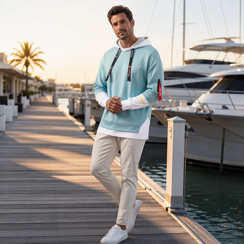 Men's Casual Fake 2-Piece Hooded Sweatshirt