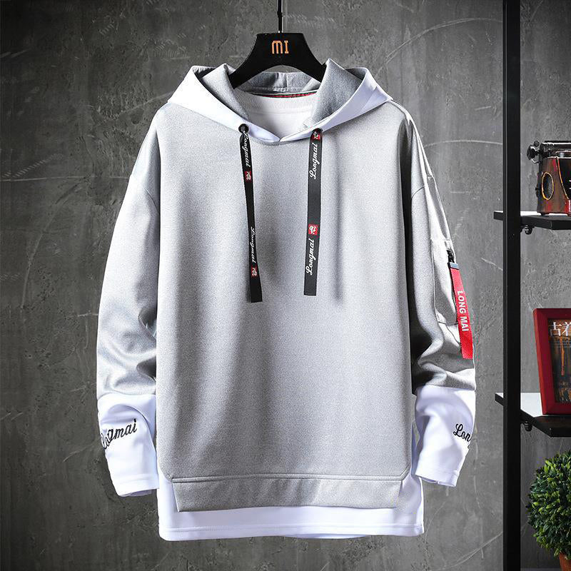 Men's Casual Fake 2-Piece Hooded Sweatshirt