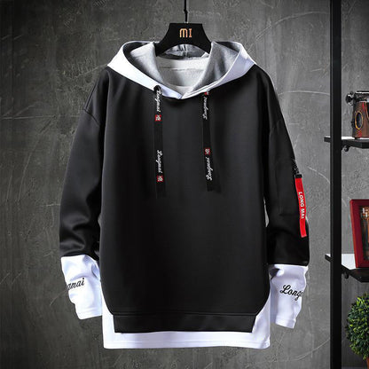 Men's Casual Fake 2-Piece Hooded Sweatshirt