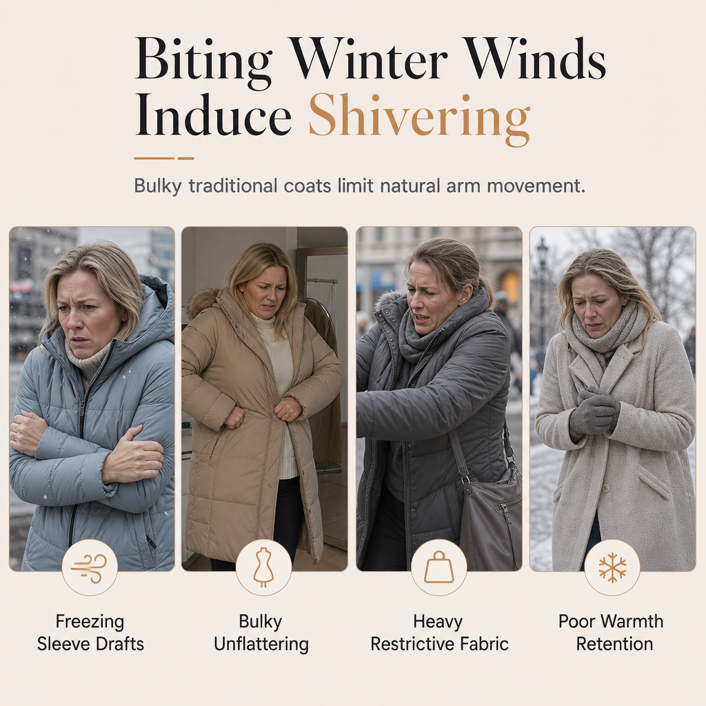 Women's Winter Hooded Cardigan Midi Parka with Knit Sleeves