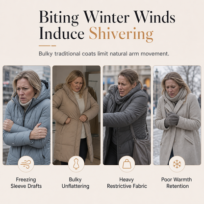 Women's Winter Hooded Cardigan Midi Parka with Knit Sleeves