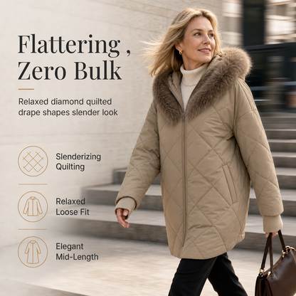 Women's Winter Hooded Cardigan Midi Parka with Knit Sleeves