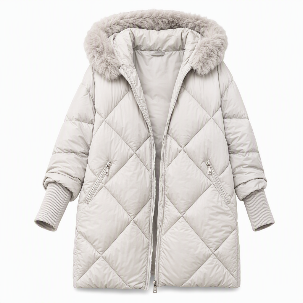 Women's Winter Hooded Cardigan Midi Parka with Knit Sleeves