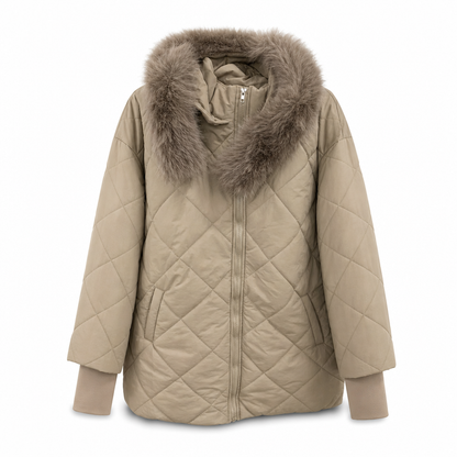 Women's Winter Hooded Cardigan Midi Parka with Knit Sleeves