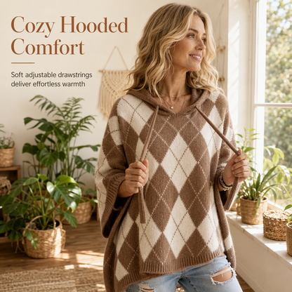 Women's Casual Plaid Hooded Knitted Sweater