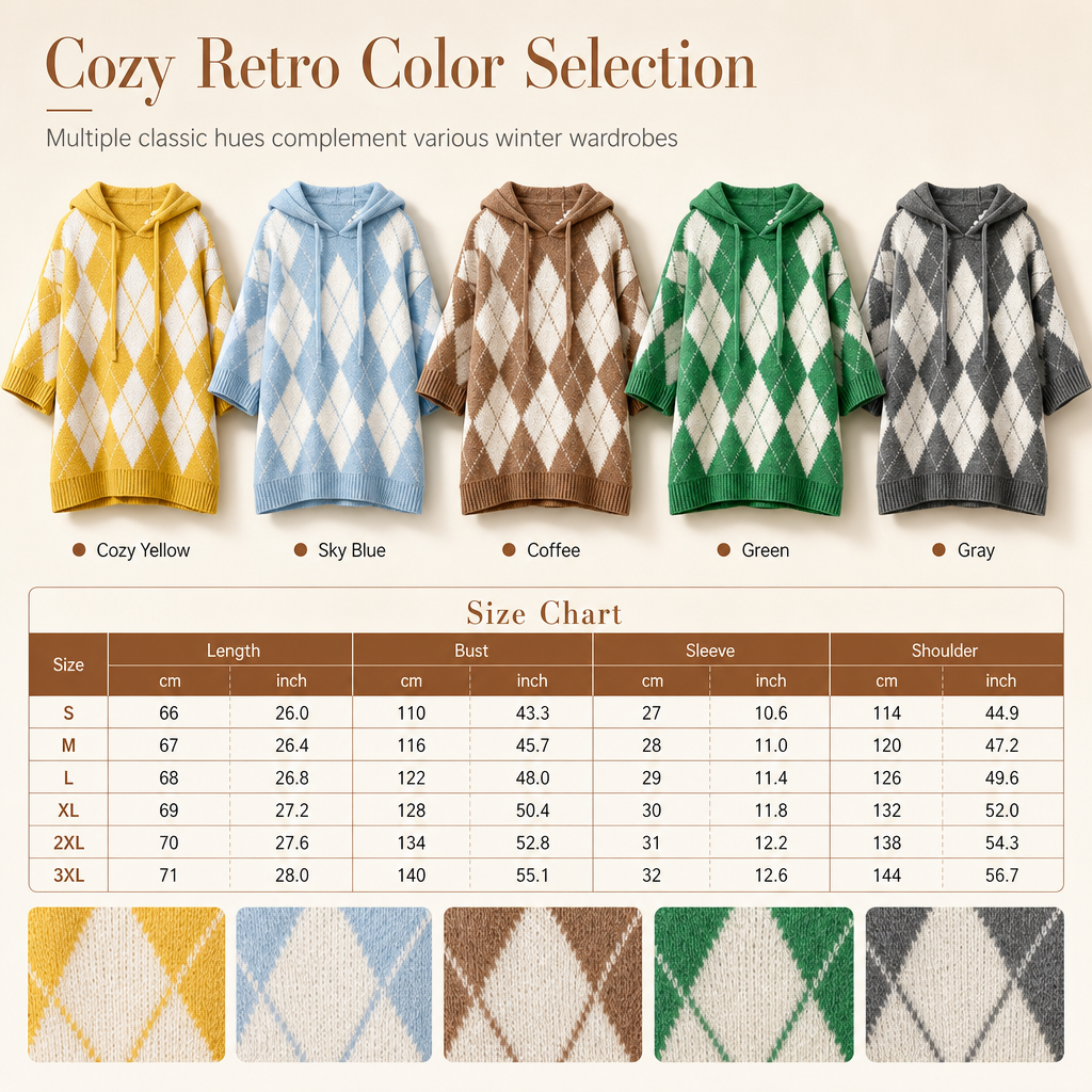 Women's Casual Plaid Hooded Knitted Sweater