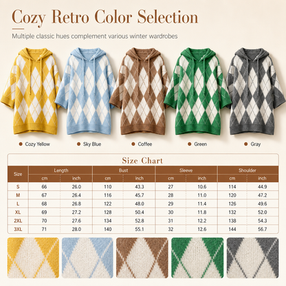 Women's Casual Plaid Hooded Knitted Sweater