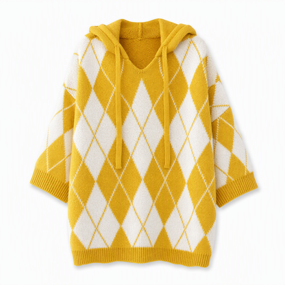 Women's Casual Plaid Hooded Knitted Sweater