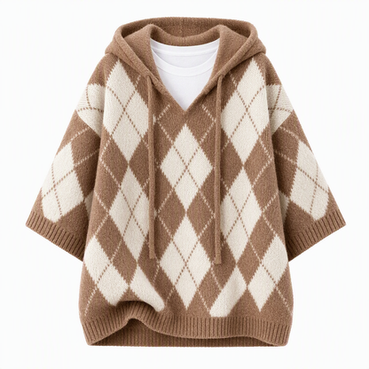 Women's Casual Plaid Hooded Knitted Sweater