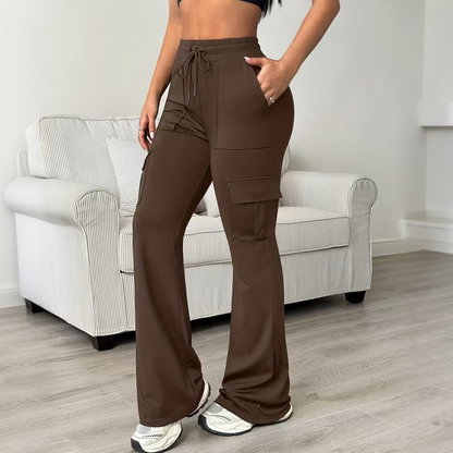 Women's High-Waisted Drawstring Cargo Flare Pants