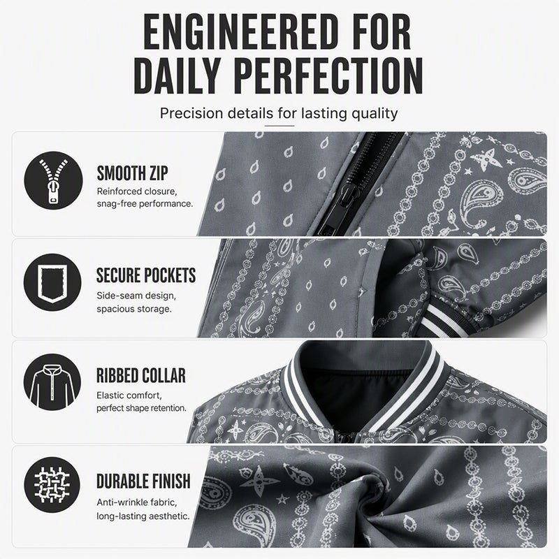 Men's Streetwear Paisley Print Bomber Jacket