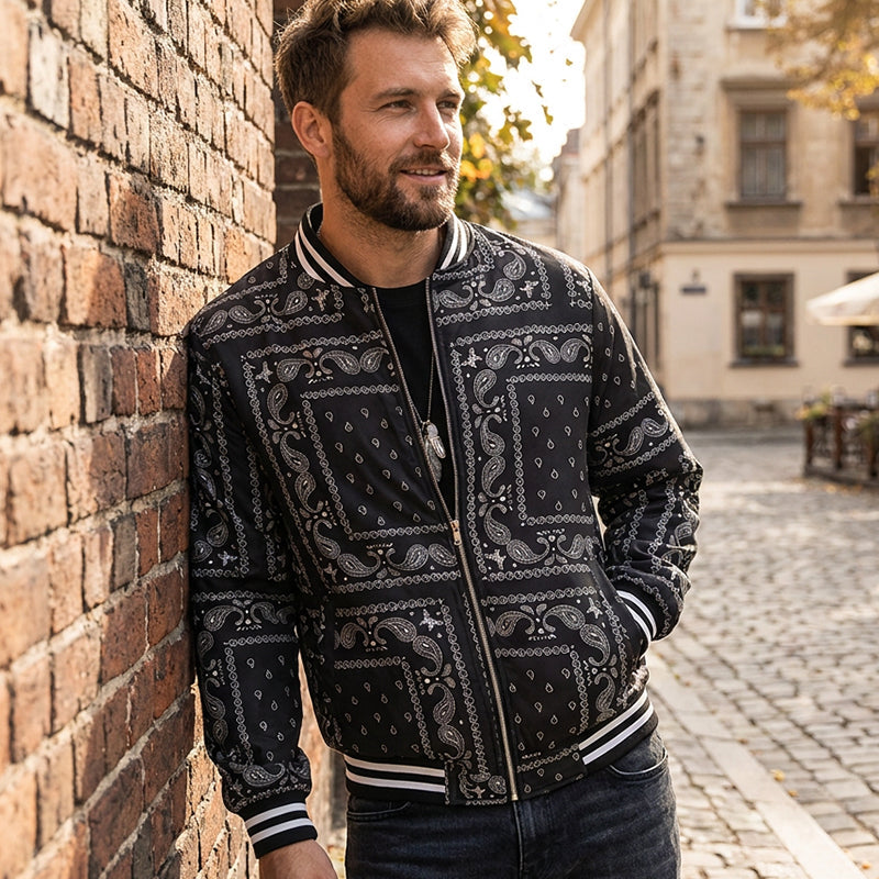 Men's Streetwear Paisley Print Bomber Jacket
