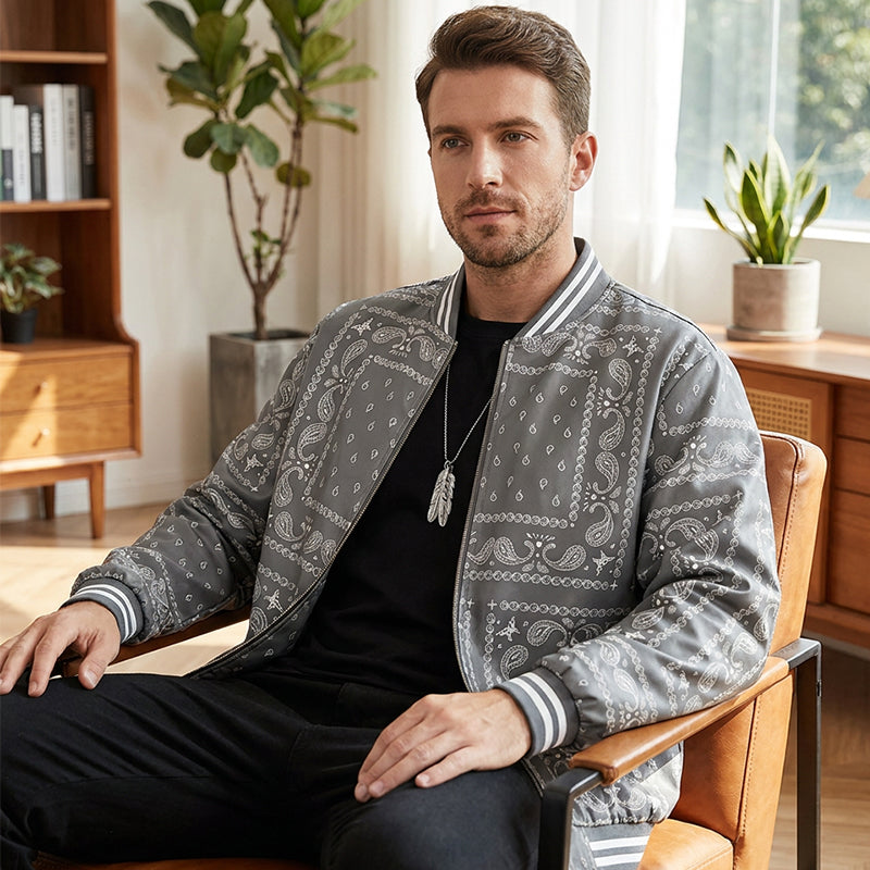 Men's Streetwear Paisley Print Bomber Jacket