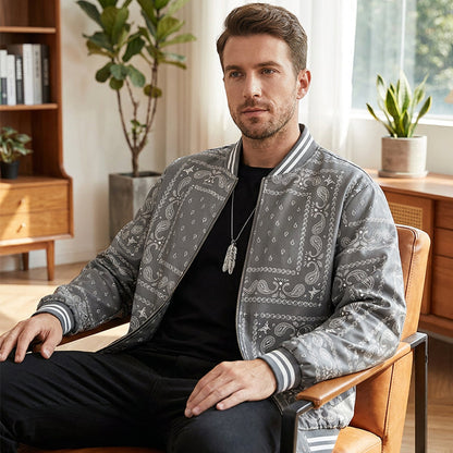 Men's Streetwear Paisley Print Bomber Jacket