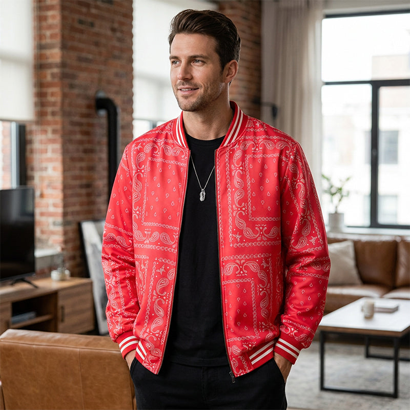 Men's Streetwear Paisley Print Bomber Jacket