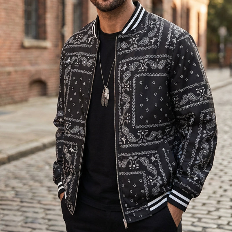 Men's Streetwear Paisley Print Bomber Jacket