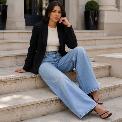 Women's High Elastic Wide-Leg Denim Jeans