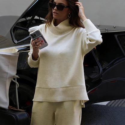 High-Neck Side-Zip Sweatshirt & Pants Set