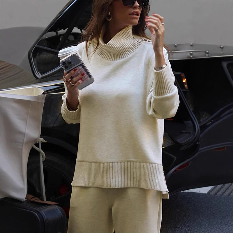 High-Neck Side-Zip Sweatshirt & Pants Set