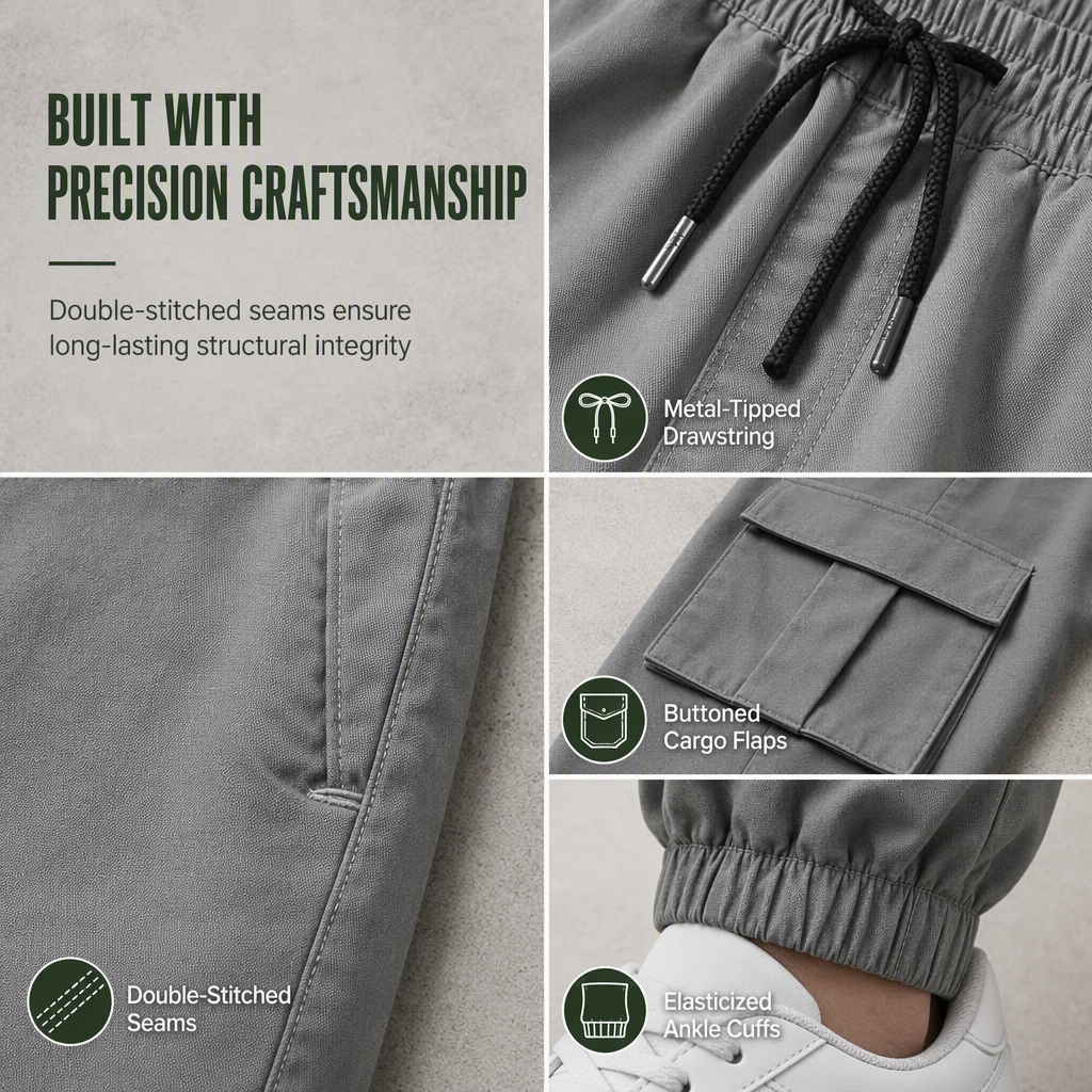 Men's Casual Cargo Pants with Multi Pockets and Drawstring