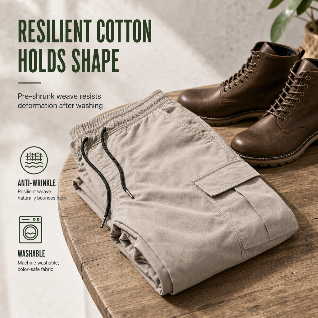 Men's Casual Cargo Pants with Multi Pockets and Drawstring