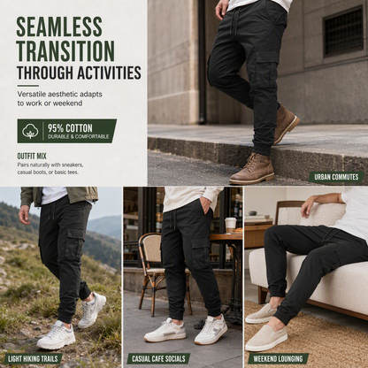 Men's Casual Cargo Pants with Multi Pockets and Drawstring