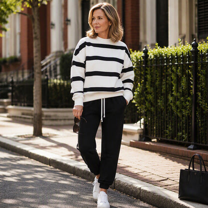 Women's Striped Sweatshirt & Jogger Pants Set