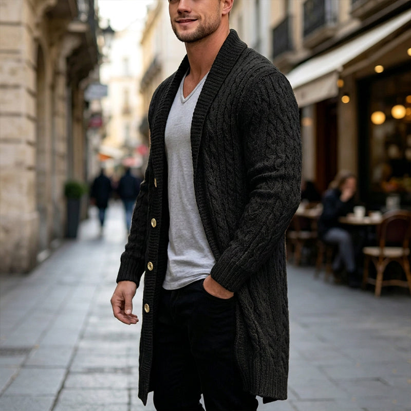 Men's Mid-Long Cable Knit Cardigan