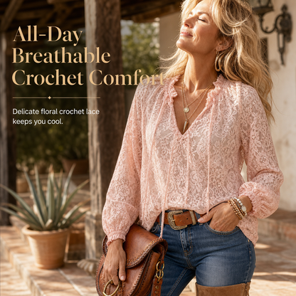 ⌛Limited-Time Offer-Women's Elegant Loose Fit Long Sleeve Lace Pullover Blouse