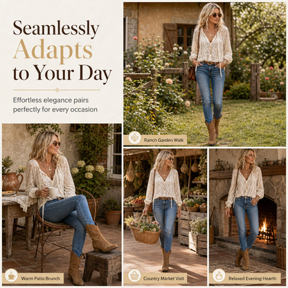⌛Limited-Time Offer-Women's Elegant Loose Fit Long Sleeve Lace Pullover Blouse